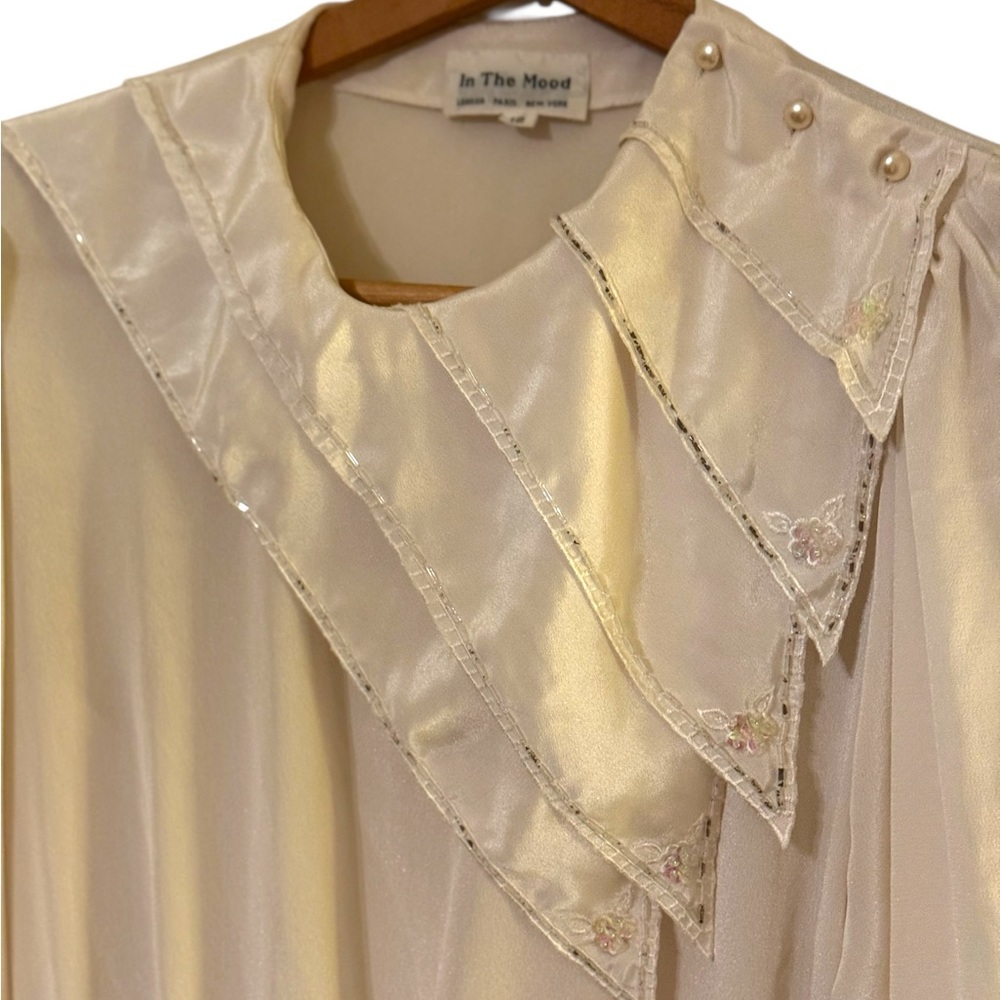 IN THE MOOD 80s Ivory LS Midi Shift Dress w/Sequins Embroidery & Pearls Sz 12 - Picture 4 of 8